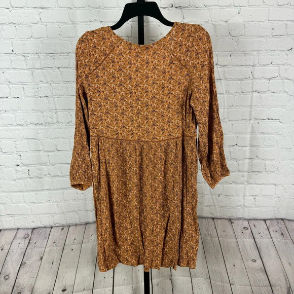 American Eagle Tan Floral Boho Baby Doll Dress Size Small - Picture 4 of 6